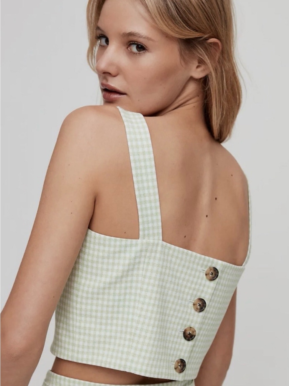 BNWT Wilfred Gingham Crop Tank Dress Top in Light Green